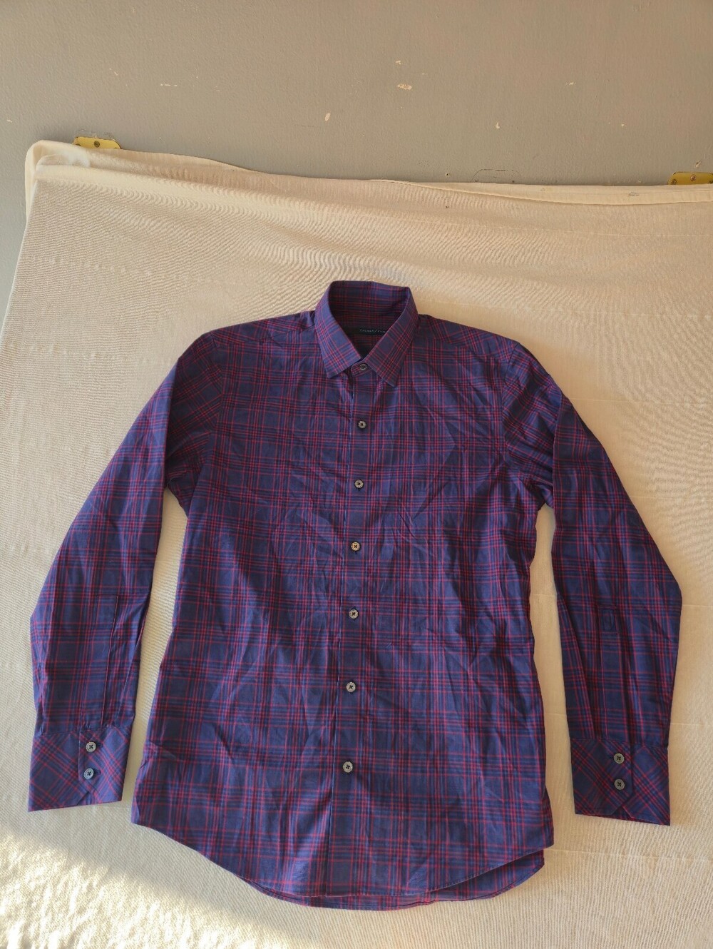Zachary Prell Men's Small Blue and Red Plaid Long Sleeve Button-Up Shirt